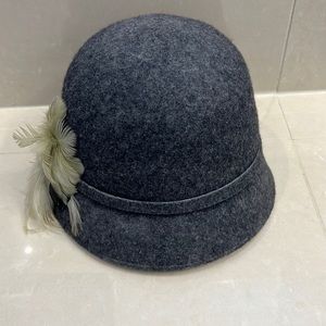Holt Renfrew Wool Cloche Hat Feather Detail.